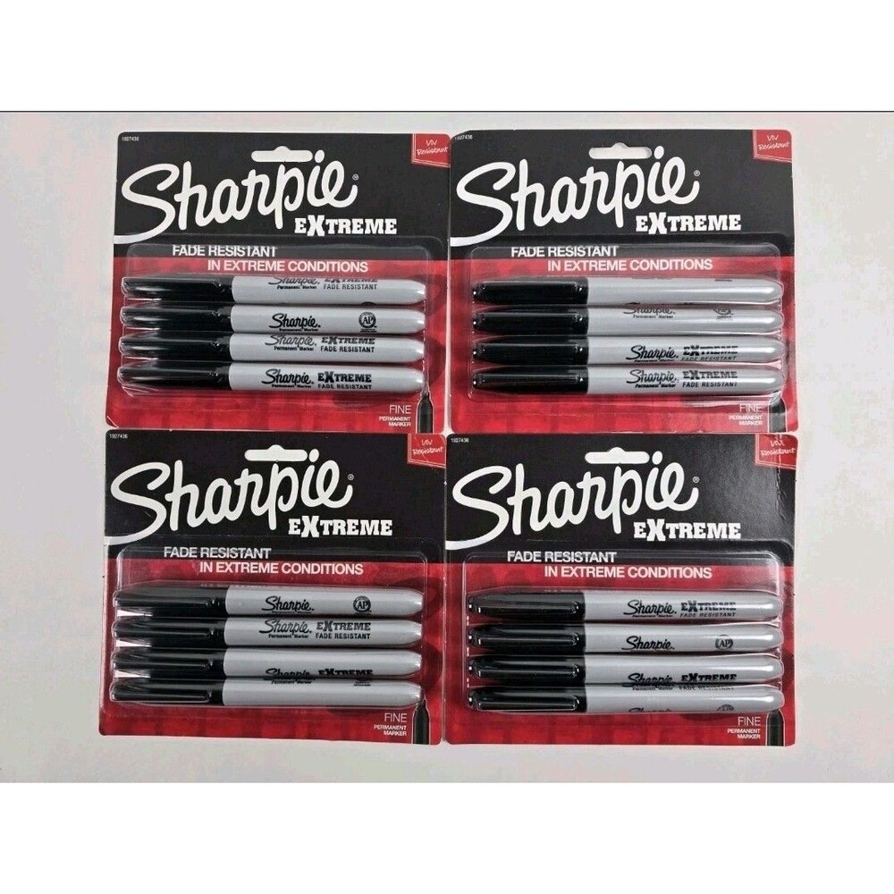 16 Sharpie Extreme Permanent Markers Black Fine Point - (4 Packs of 4) - NEW